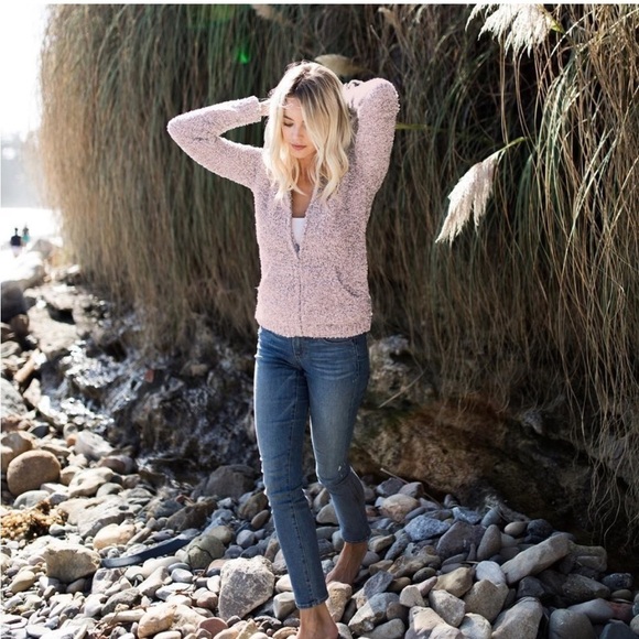 Barefoot Dreams Bamboo Chic Plush Zip Hoodie in Blush Pink - Picture 1 of 11